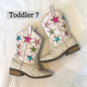 Toddler white glitter and neon stars boots
